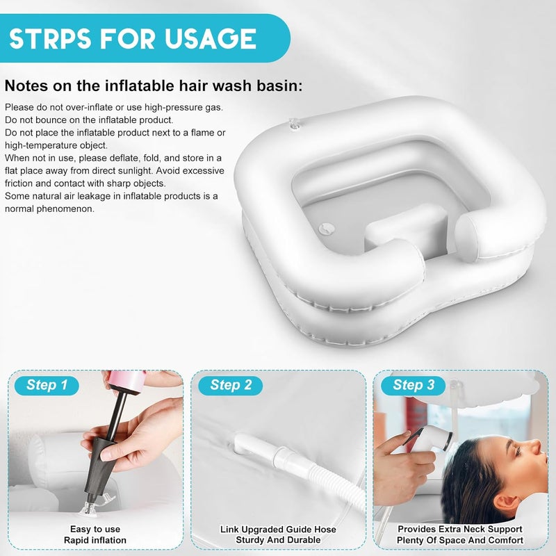 HYLCWTH Inflatable Shampoo Basin, Loc Detox Tub for Dreads, Shampoo Buddy Bowl for Bedridden, Disabled,Injured with 2.5 GL Portable Water Shower Bag（White） - Image 4